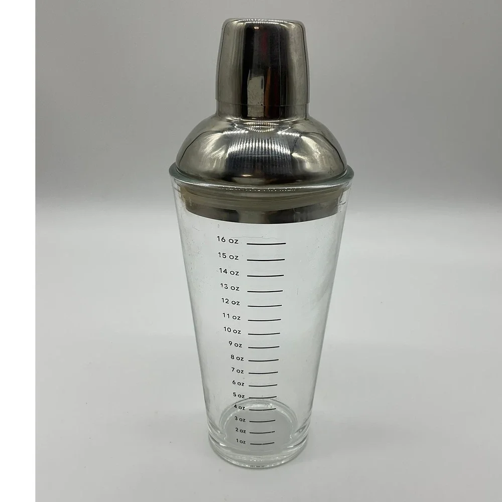 Vintage Cocktail Shaker Unisex 16oz Clear Glass Stainless Steel Barware Tool